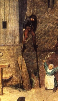 Stelzenlaufen - hier Ausschnitt aus Die Kinderspiele von Pieter Bruegel dem Älteren (1560)